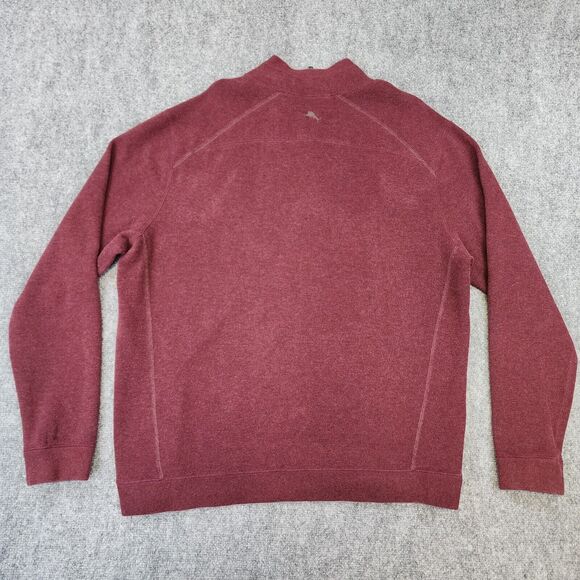 Tommy Bahama Sweater Mens XL Red Brown 1/4 Zip Reversible Mock Neck Pullover - Picture 3 of 16